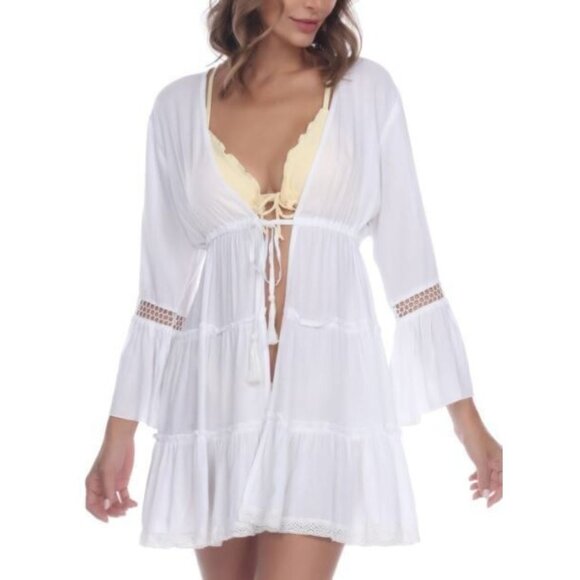 Raviya Other - Raviya Plus White Open-Front Cover-up Women's Swimsuit eyelet Size 1X Bell